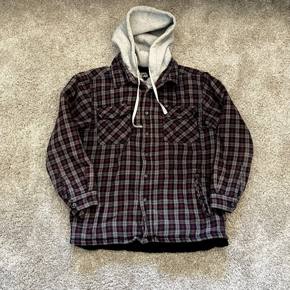 Gravel Gear Mens Medium Red Flannel Jacket Sherpa Lined Button Up Excellent